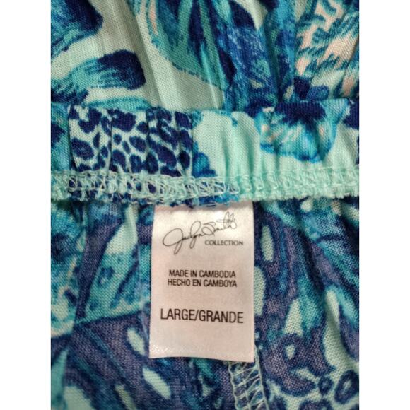 Jaclyn Smith Pants Ladies Large Teal Tropical Pull On Waist - Picture 5 of 7